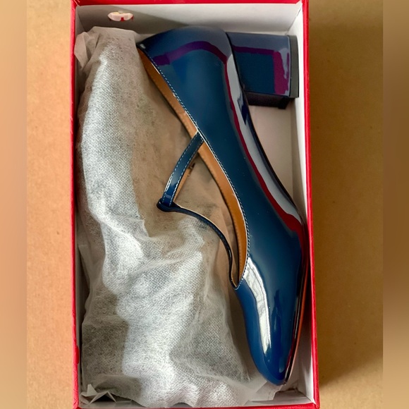 Navy Patent Mary Jane T-strap Low Heels - Picture 10 of 11